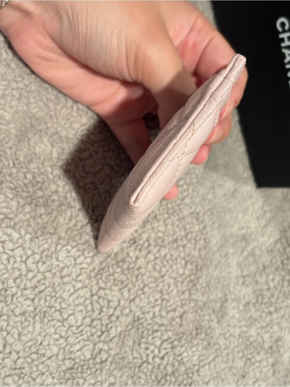 CHANEL Light Pink Quilted Card Holder with Gold CC